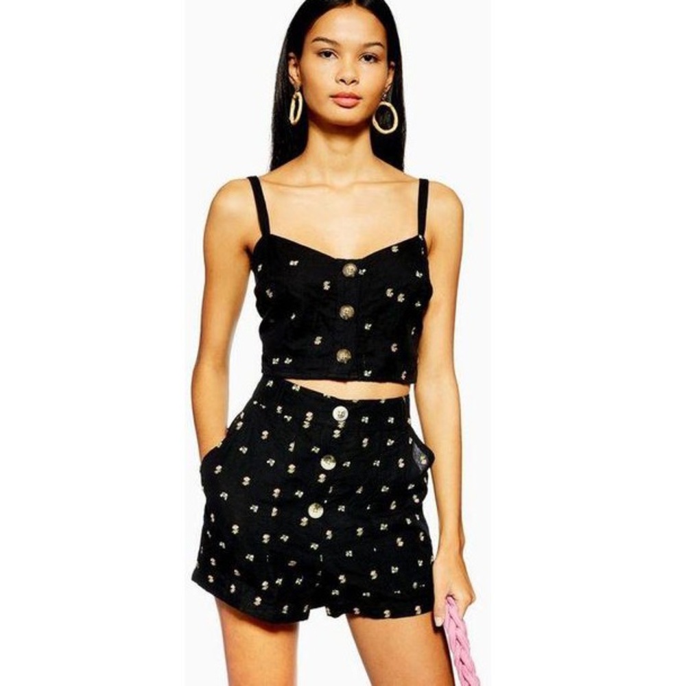 Topshop 2 Piece Crop Set with embroidered flowers